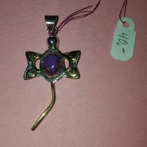 New Sterling Silver Purple turquoise dragonfly pendant